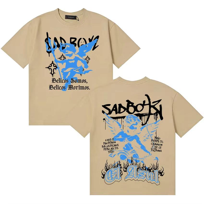 Rapper Junior H Sad Boyz Hip Hop T Shirt Unisex Unisex Summer Crewneck Short Sleeve Double Sided Print Streetwear Hip Hop Clothing