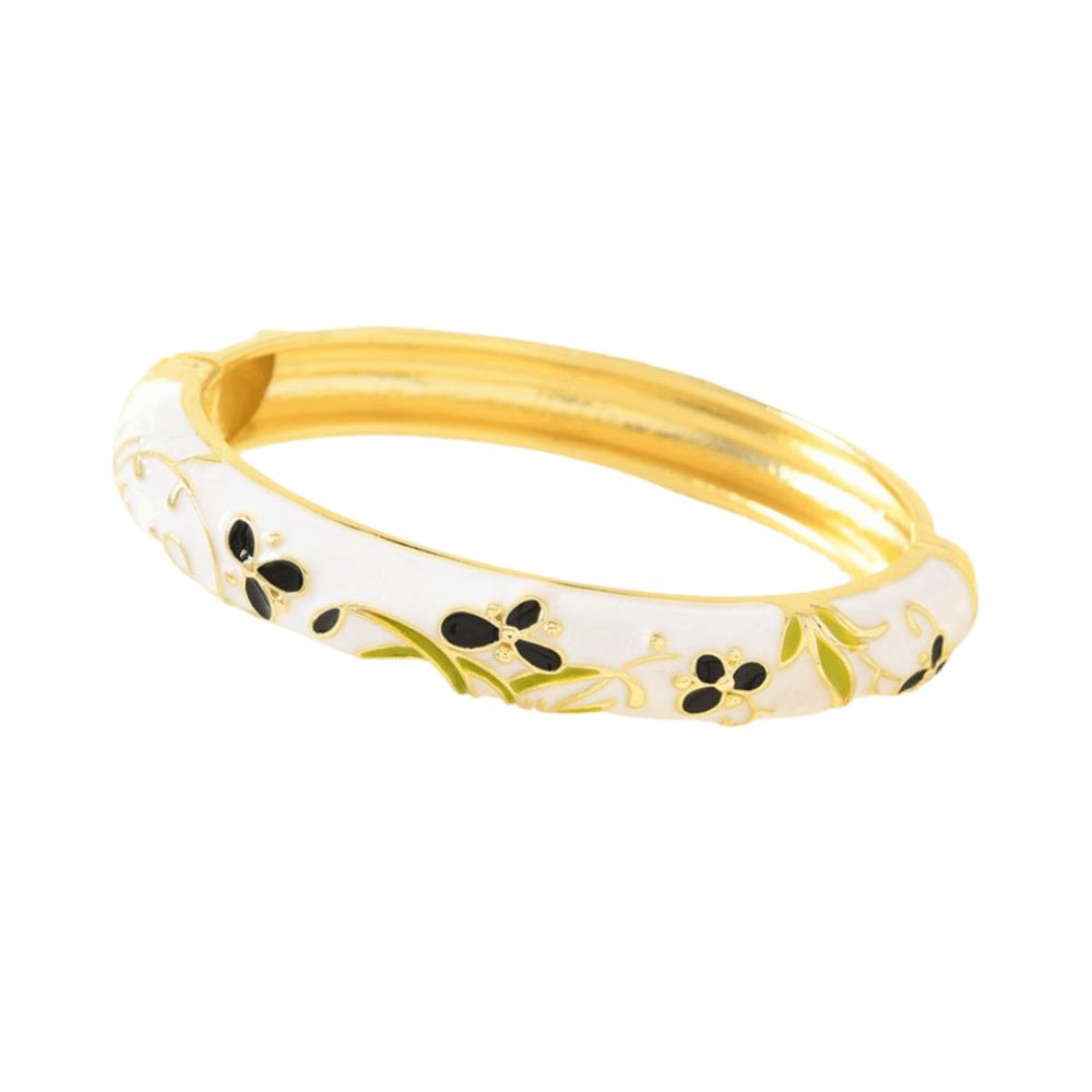 Elegant Cloisonne Bangle Rhinestone Retro Court Floral Bangle Charming Enamel Bracelet  Fashion