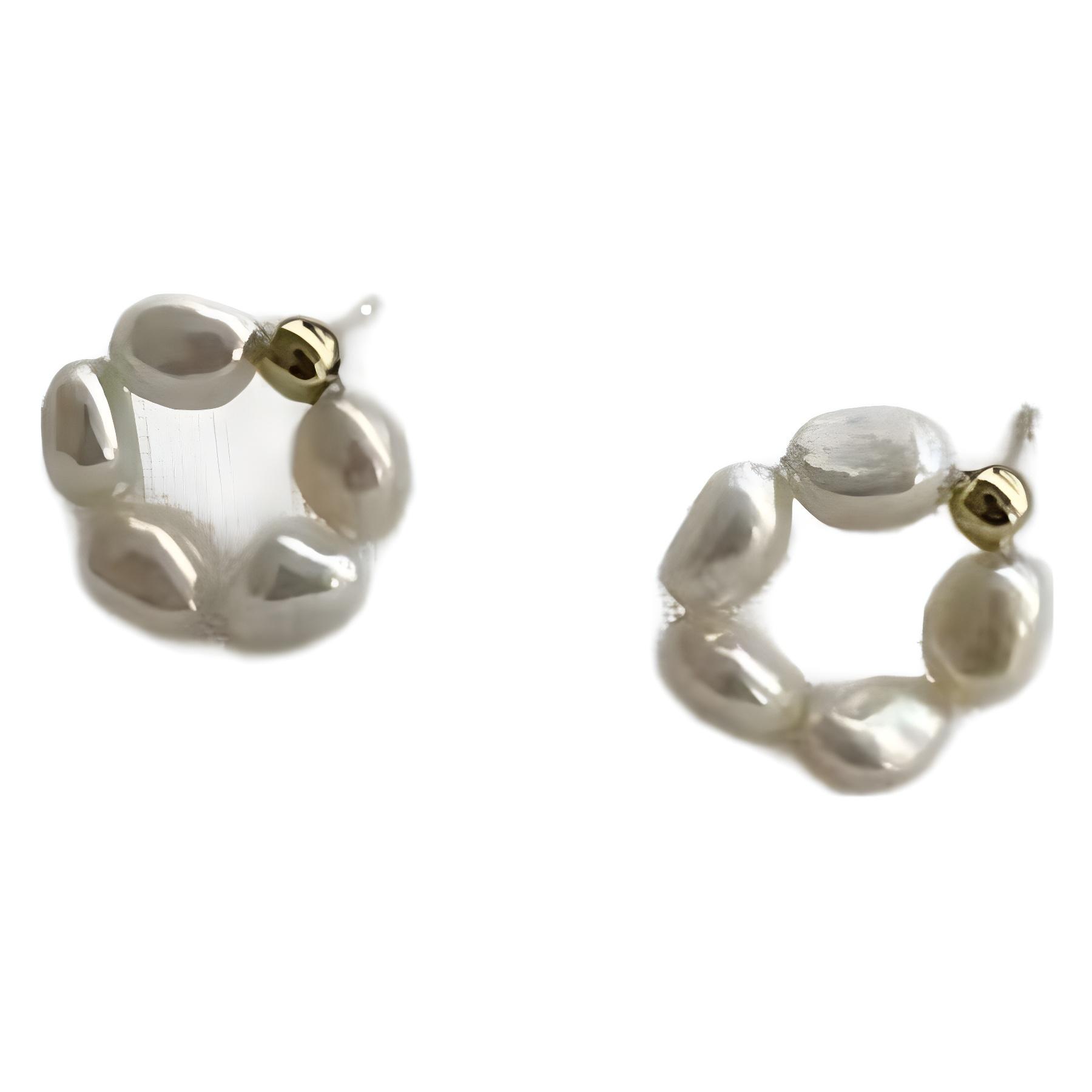 Natural strong light Baroque pearl small round ring earrings silver needle niche design personality versatile temperament handmade earrings Silver needle