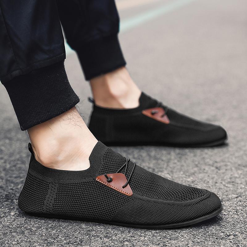YRZL Casual Men's Shoes Summer Solid Color Mesh Breathable Flats Male Comfortable Lightweight Shoes Man Slip on Loafers for Men