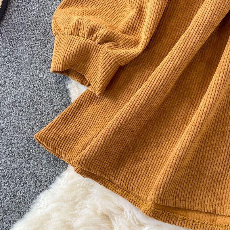 Spring and Autumn Women's Temperament Pure Desire Wind French Design Sense Niche Corduroy Dresses