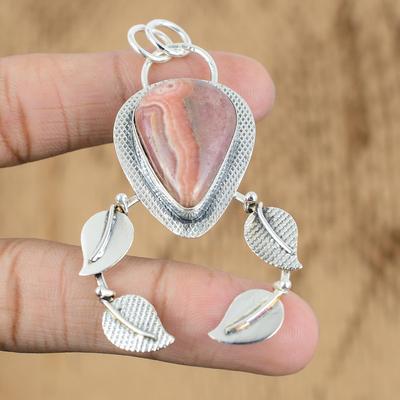 Natural Rhodochrosite Gemstone Pendant Pink 925 Sterling Silver Indian Jewelry