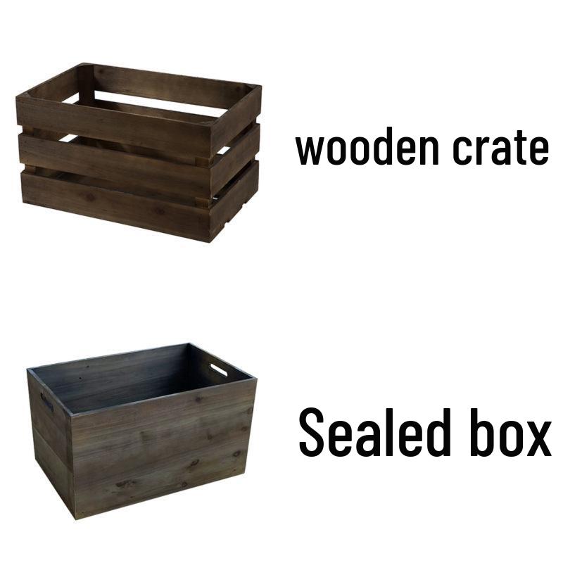 Vintage Wooden Storage Box with Frame - Solid Wood Display Basket