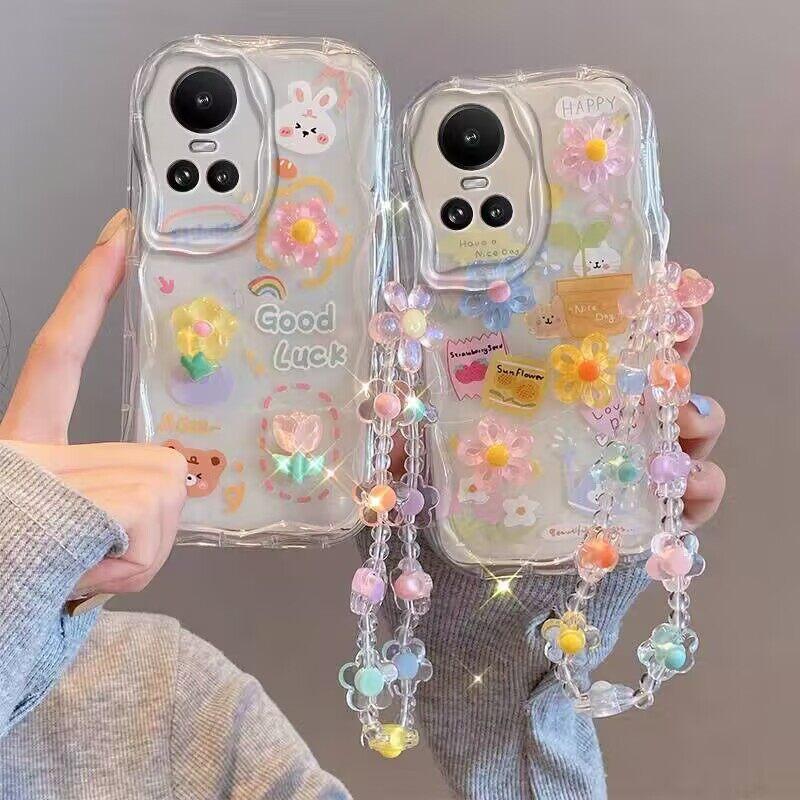 3D Flower Animal Casing For Samsung Galaxy S25 S24 S23 S22 S21 Plus Ultra S20 S21 S24 FE A54 A15 S23+ S24FE 5G Case With Chain