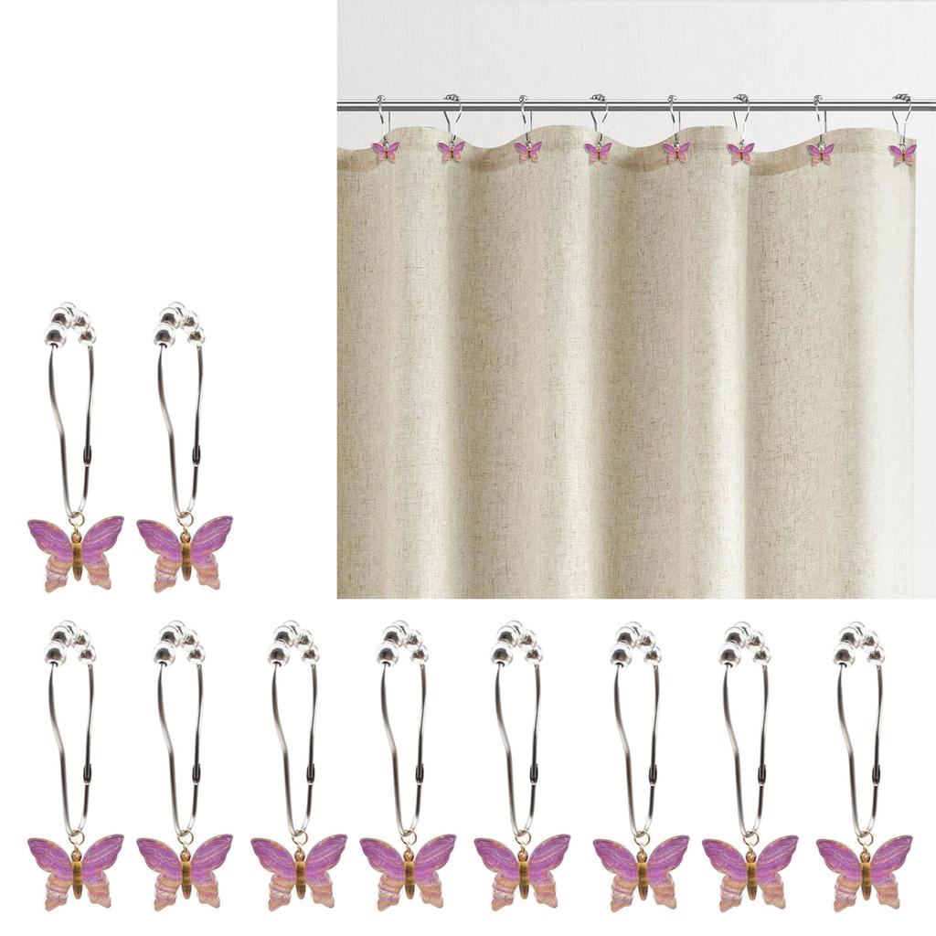 10Pcs Colorful Acrylic Butterfly Shower Curtain Rings Rusts Resistant Decorative Curtain Hooks for Bathroom Accessories