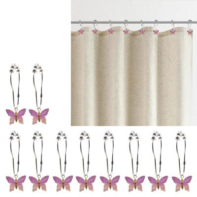 Pack of 10 Colorful Acrylic Butterfly Shower Curtain Hooks Rustproof Metal Rings Smooth Gliding for Bathroom Decoration