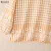 ZANZEA Women Casual Round Neck 3/4 Sleeve Loose Plaid Print Blouse