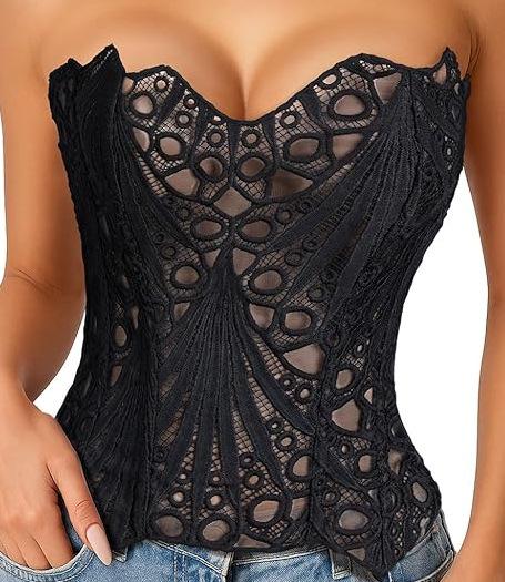 Women s Tie Dye Lace Corset Top Strapless Bustier Crop Top Sexy Hollow Out Bustiers Lingerie Party Corsets Lace-up Shapewear XS