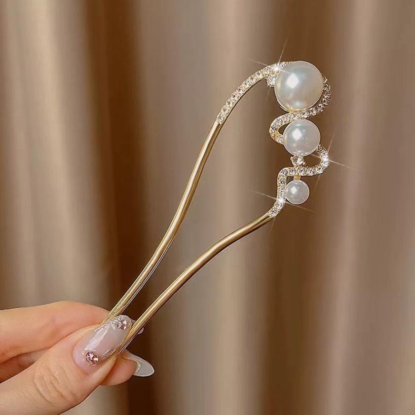 Neue Retro-Temperament-Perlen-U-förmige Haarspangen-Clips Kopfplatte Haarforke Haarstäbchen Kopfschmuck für Damen Mädchen Schmuckgeschenke