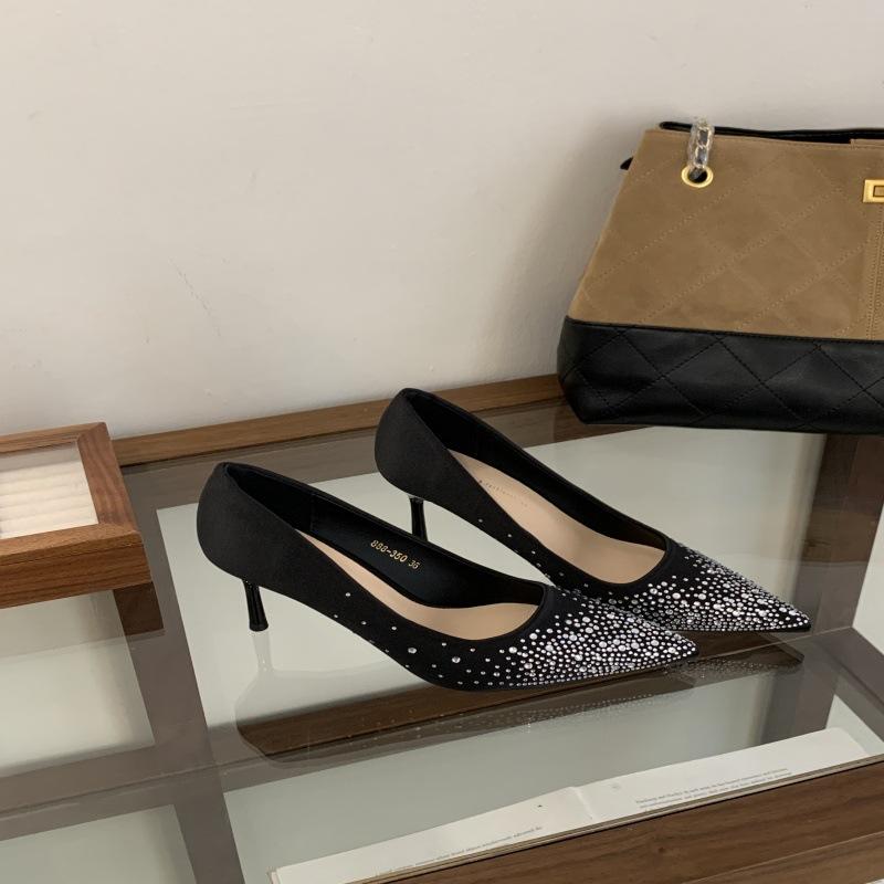 2025 Summer New Bridesmaids Internet Celebrities Side Empty Single Shoes Women's Thin Heels Pointed Shallow Mouth Banquet High Heels