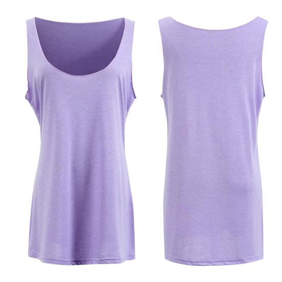 Kadın Rahat Düz Renk Kolsuz Dekolte Boyun Tank Top Gevşek Pamuk Yelek