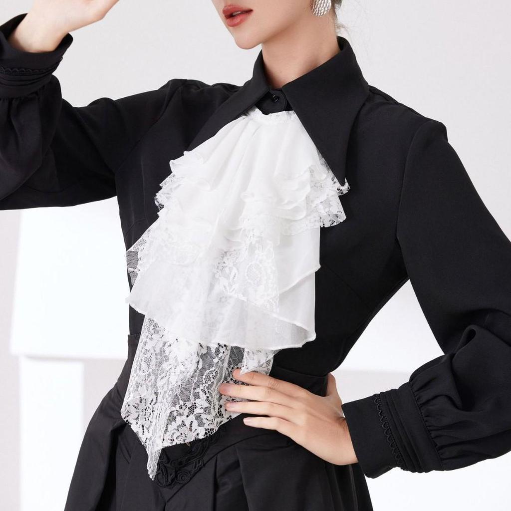 Unisex Retro Lace Ruff Collar Scarf with Artistic Bow Tie Accessory