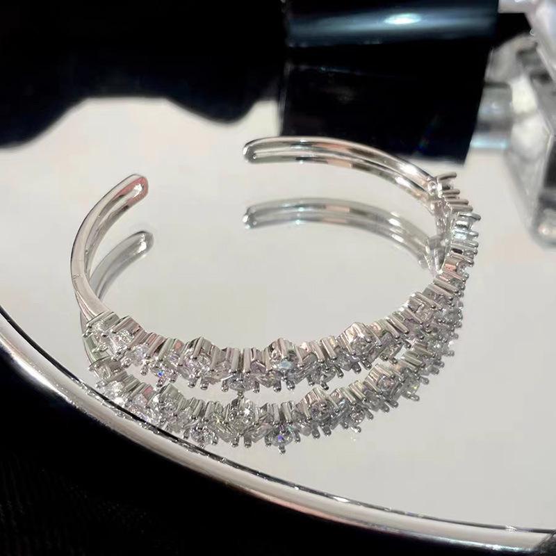 Europejsko-Amerykańska Otwarta Bransoletka Okrągła z Cyrkoniami – Lekko Luksusowa Bransoletka High-End dla Kobiet