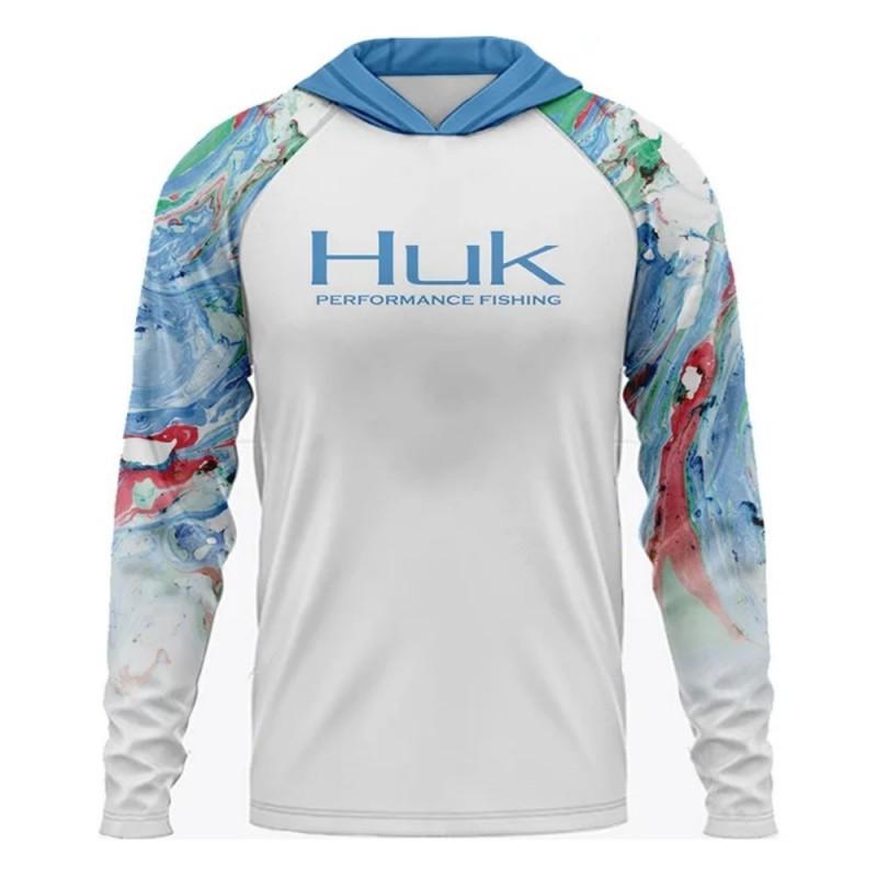 HUK Fishing Long-sleeved UPF50 Hooded Sun-protection Anti-ultraviolet T-shirt Breathable Men's Clothes Top