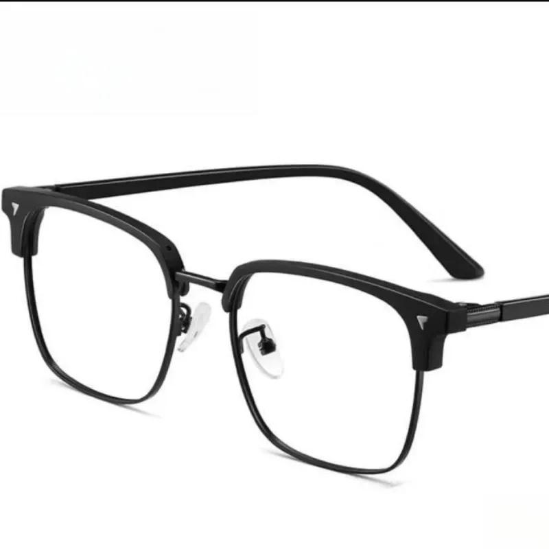 Photochromic Half Frame Anti Blue Light Glasses for Men Computer Reading Flat Glasses UV Protection