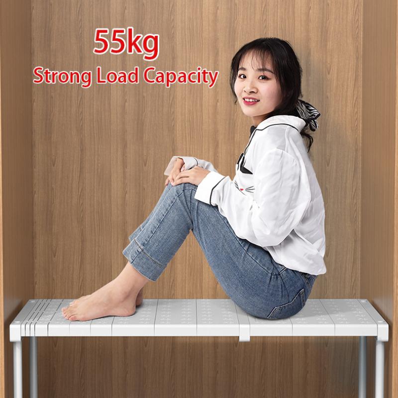 Adjustable Closet Storage No-Punch Storage Shelf Space Saving Wardrobe Decorative Shelf Cabinet Holder for Bathroom Kitchen Shoes Rack Sundry Storage