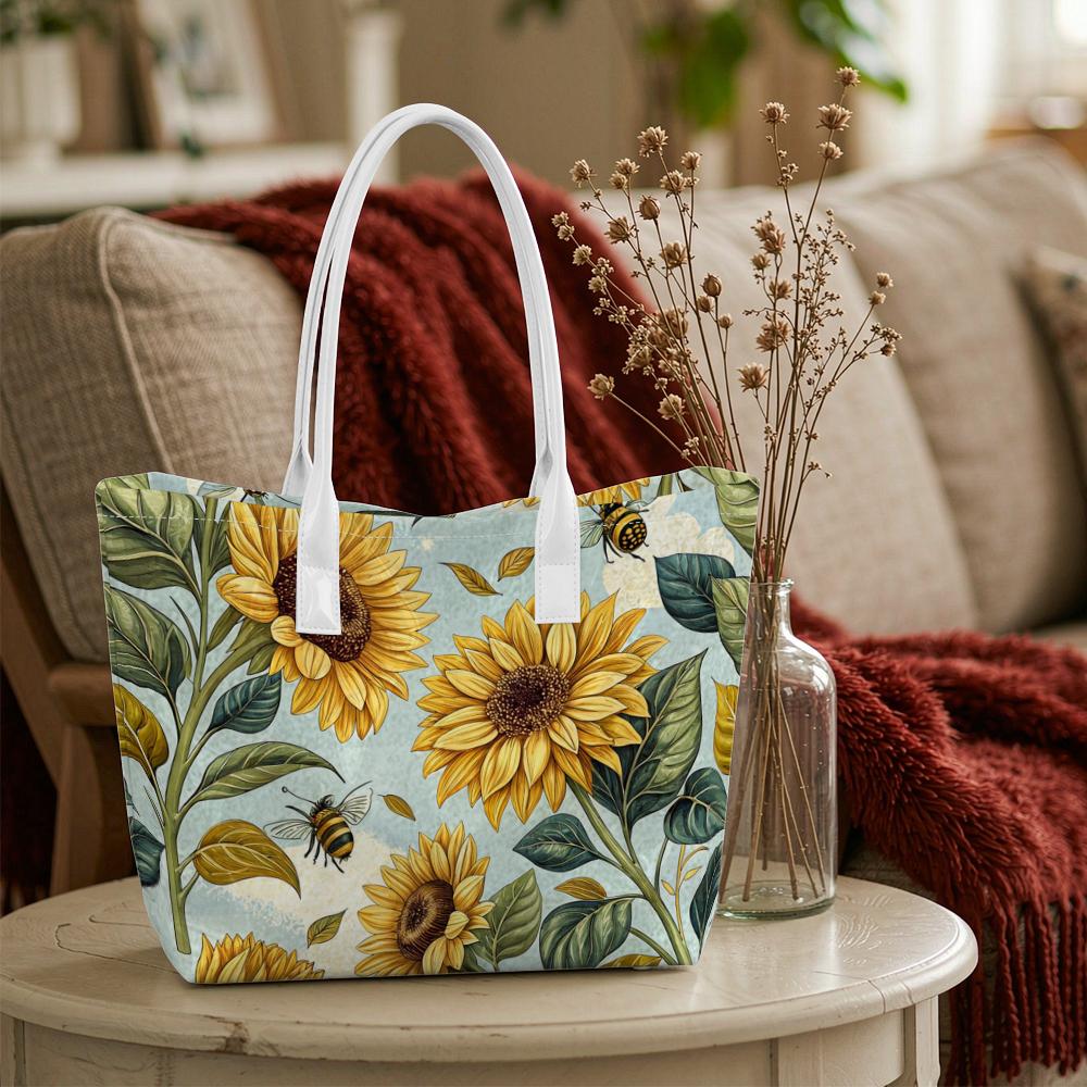 Sunflower Bee Printed Fashion Casual Tote Bag