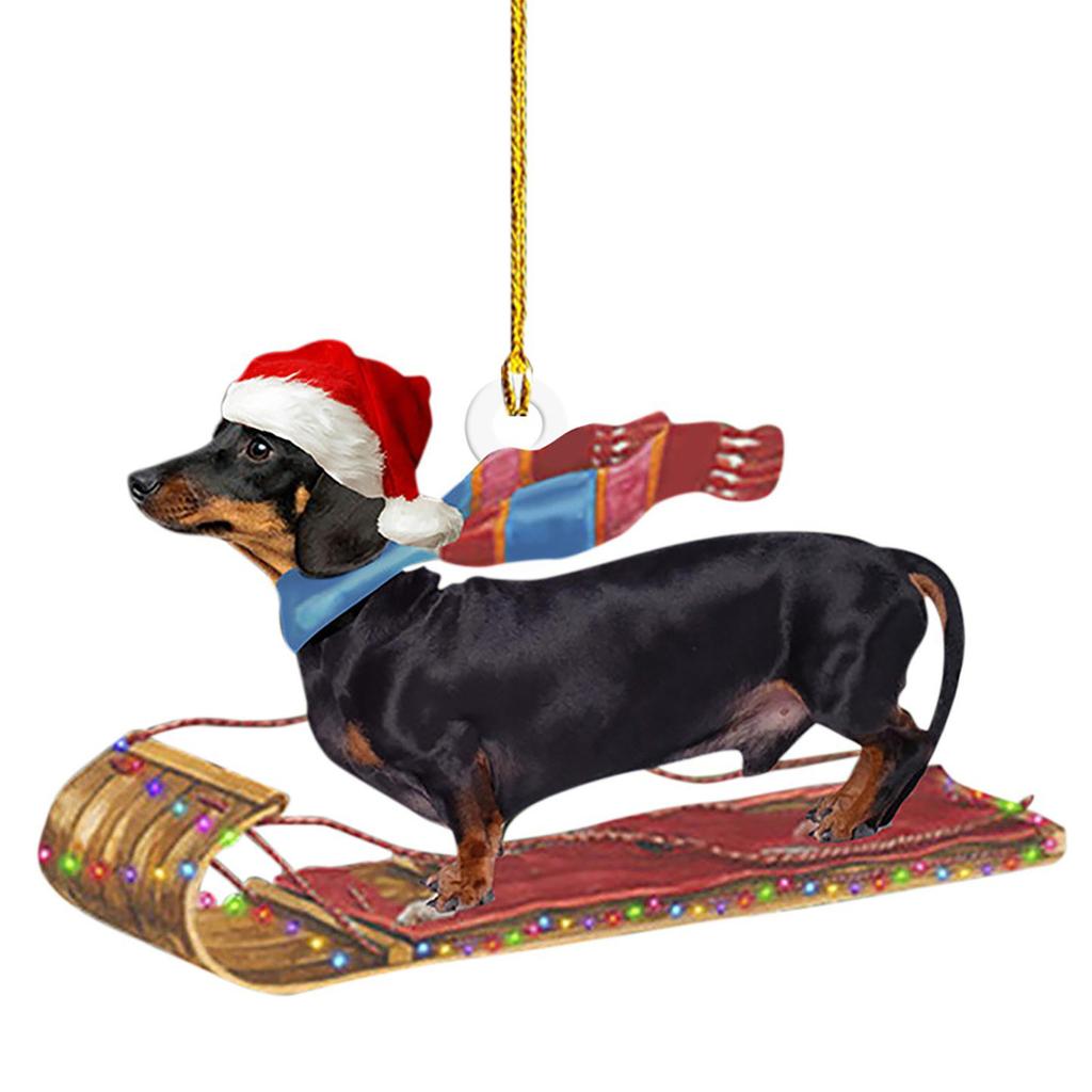 Festival Dachshund Hanging Charm Acrylic Christmas Tree and Car Interior Decoration Decorative Pendant for Indoor