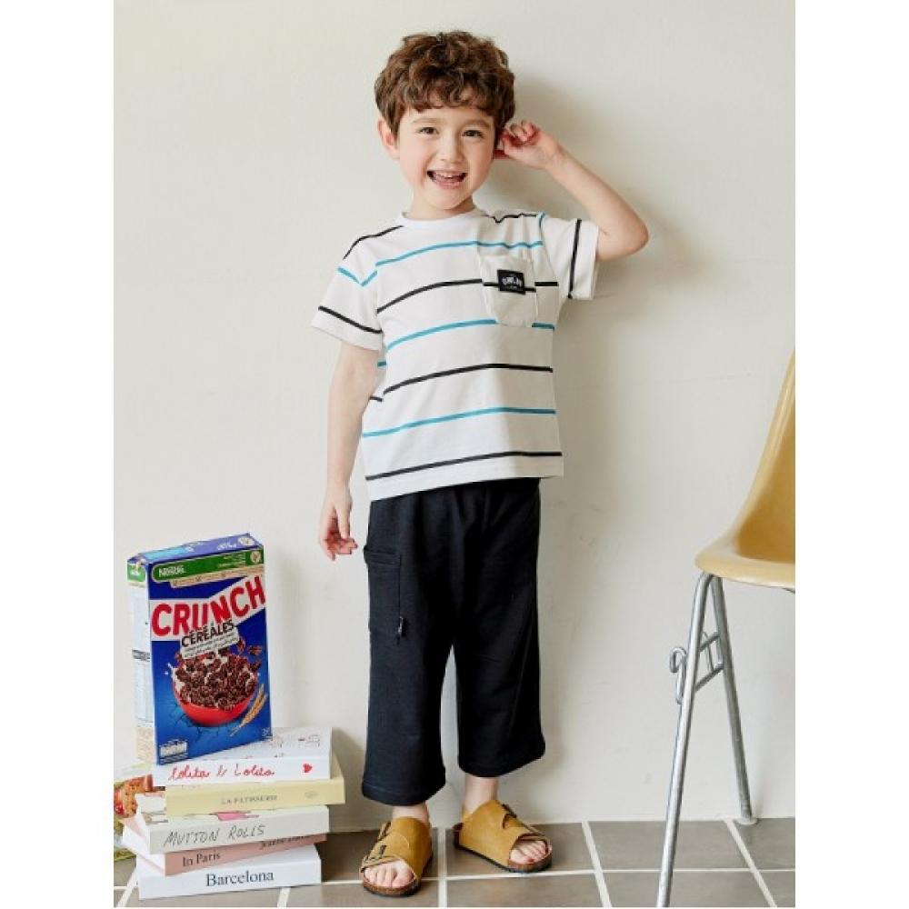 [olivan] Nowoczesny kieszonkowy top i dół w paski 9 elementów niebieski 