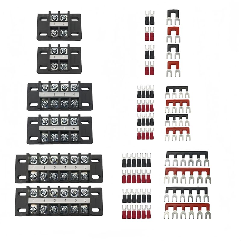 Dual Terminal Blocks – 2 Sets of 2/4/6-Position Strips with Jumpers & Connectors for Enhanced Electrical Wiring and Power Distribution