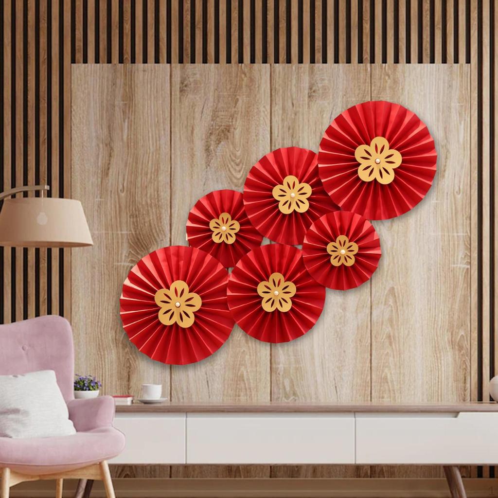 6Pcs Chinese Wedding Paper Fans Blessing Ornament Diameter 30cm 25cm 20cm Gifts Wall Traditional