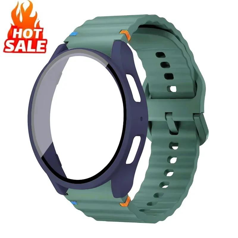 Case+Strap for Samsung Galaxy Watch 7 6 5 4 40mm 44mm Silicone Official Band PC Protector Cover Bumper Accessorie Galaxy Watch 7