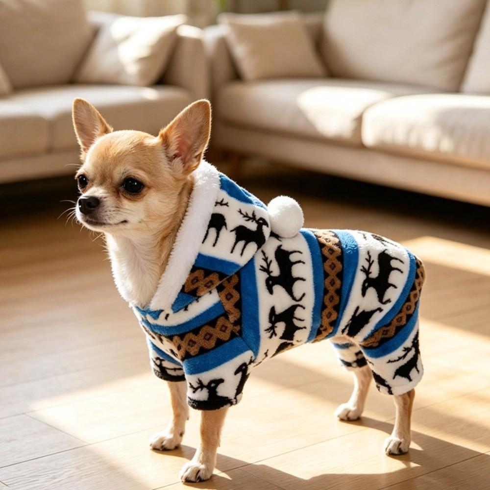 Hooded Design Christmas Dog Jumpsuit Warm Plush Winter Dog Clothes Dog Four Legged Coat  Photo Prop