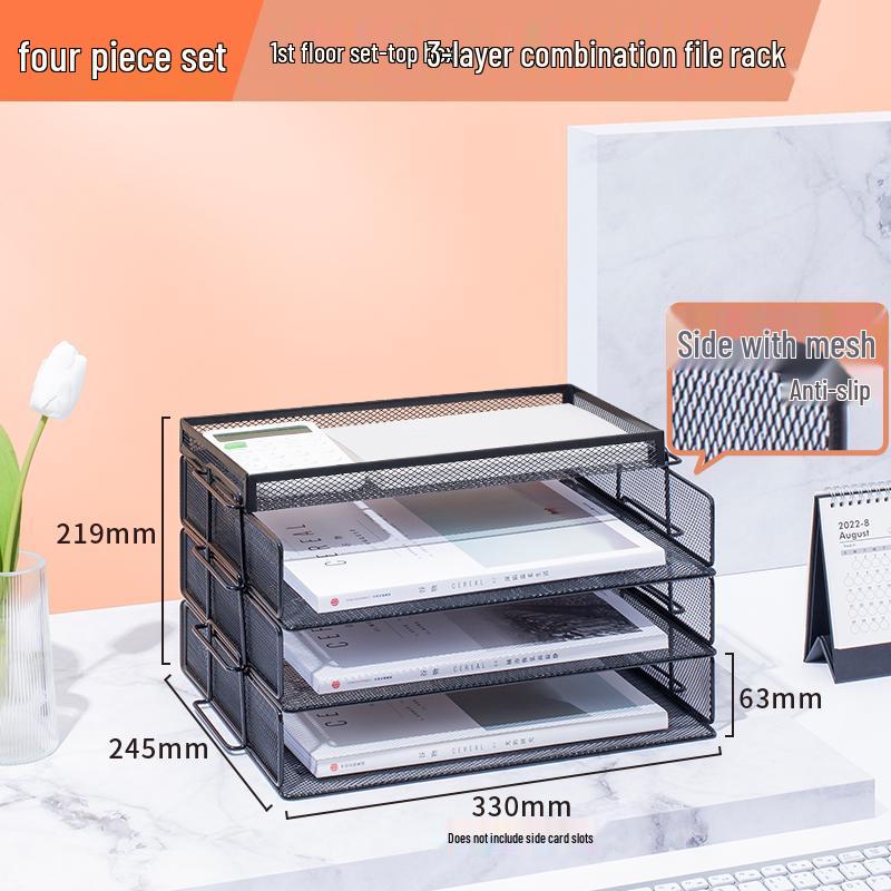 Multilayer A4 Metal Desktop File Organizer and Storage Rack Set for Office Supplies