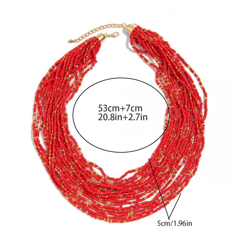 Bohemiskt Överdrivet Flerlagrat Stapelbart Handgjort Pärlhalsband För Kvinnor Fest Smyckestillbehör Gåvor