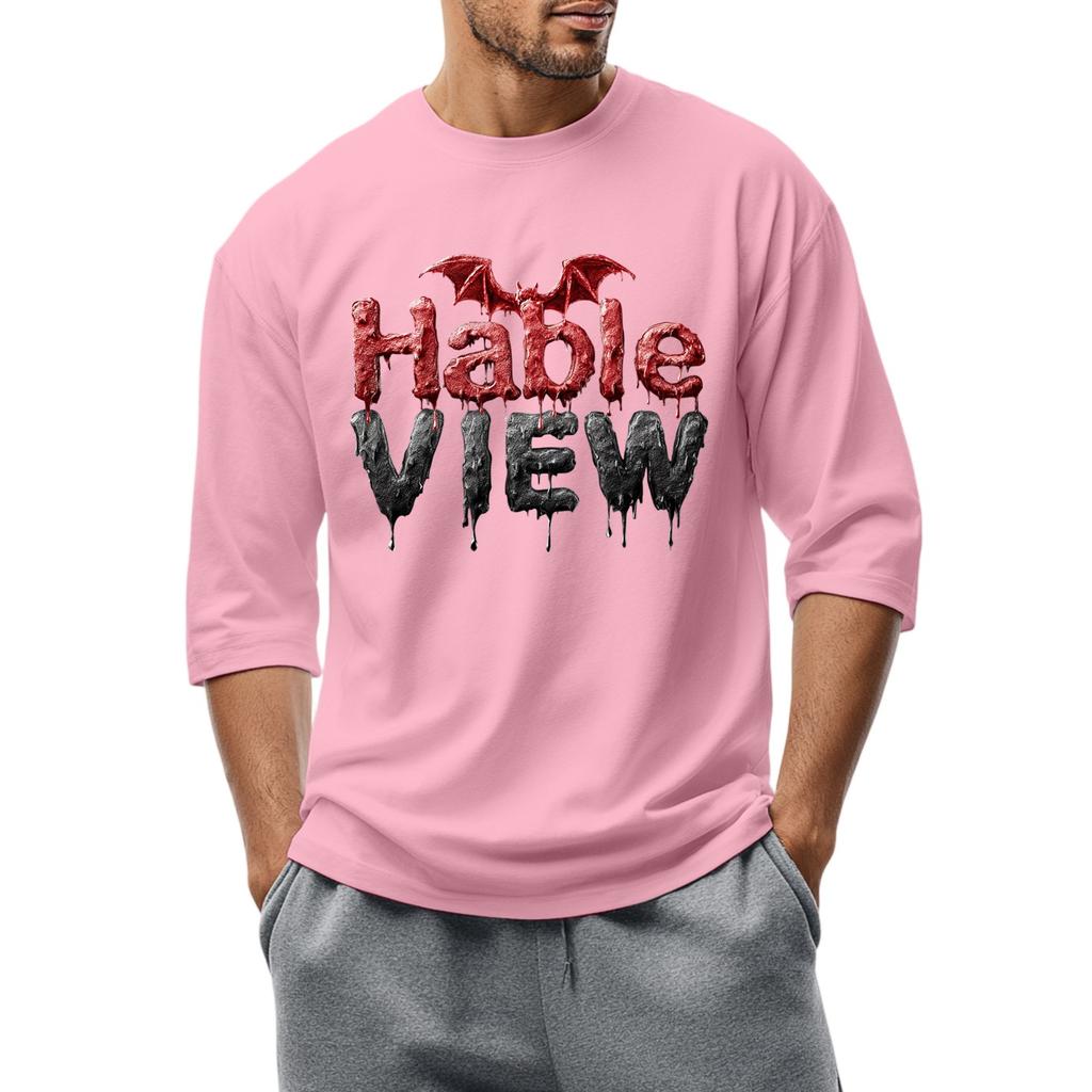 Men'S Round Neck Three-Quarters Sleeve Top Casual Fashion T-Shirt