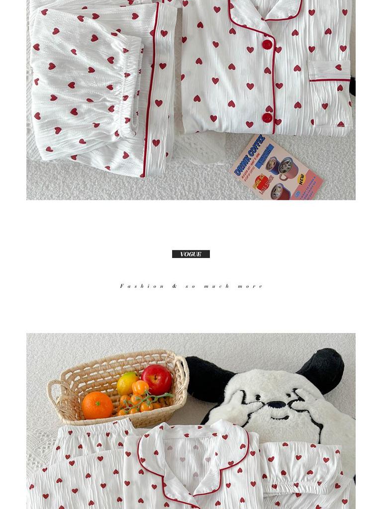 Women's Red Heart Summer Pajama Set - Short-Sleeved, Wearable Outdoors, Three Pieces