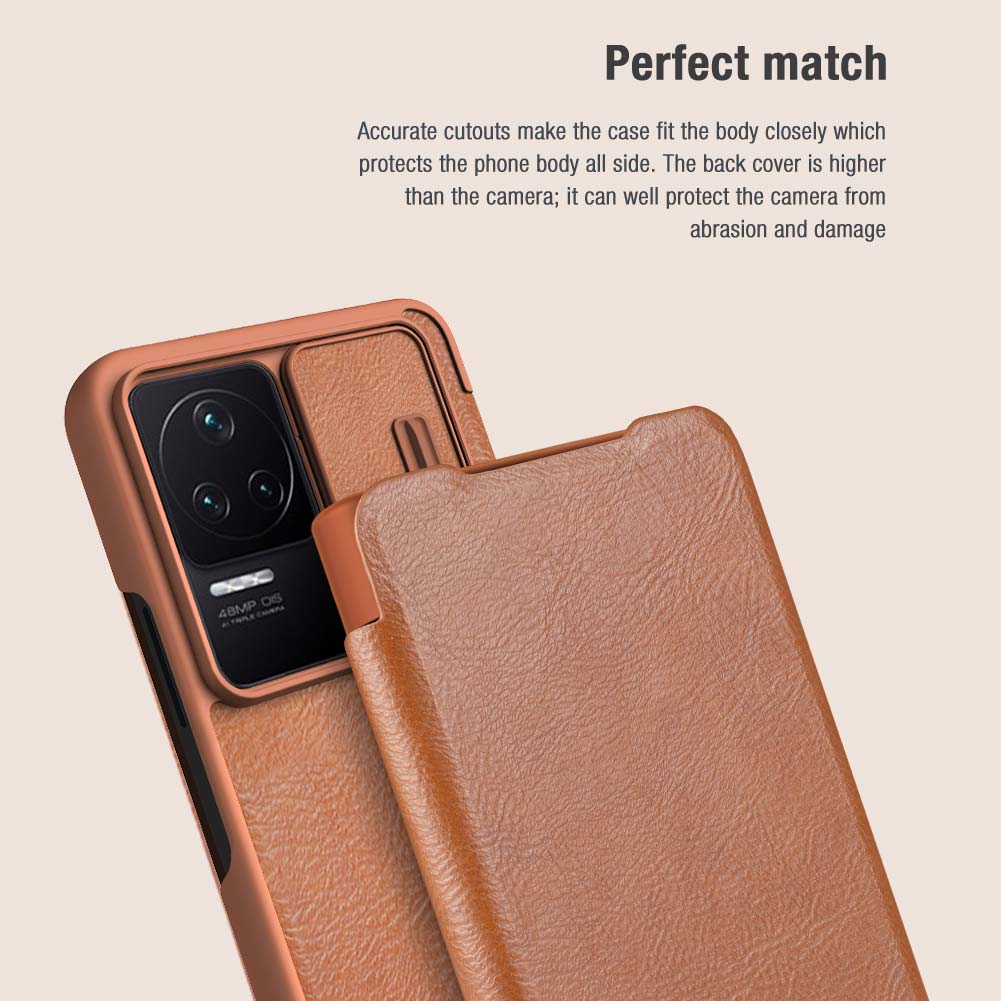 Xiaomi Redmi K40S K50 Pro ümbris Nillkin Qin Pro kaamera kaitsekate PU-nahast klappümbris kaarditaskuga