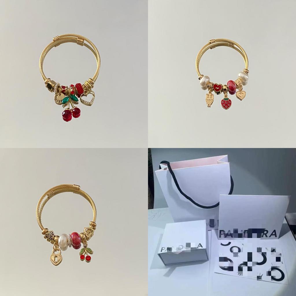 Fresh Strawberry Cherry Adjustable Bracelets With Rhinestone Accents For Women