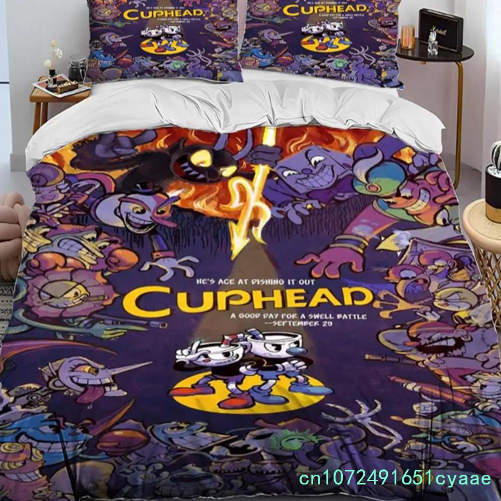 Karikatür Cuphead Ve Mugman Yatak Takımı Erkek Kız İkiz Kraliçe Boy Yorgan Kılıfı Yastık Kılıfı Yatak Çocuk Yetişkin Ev Tekstili Tekstil