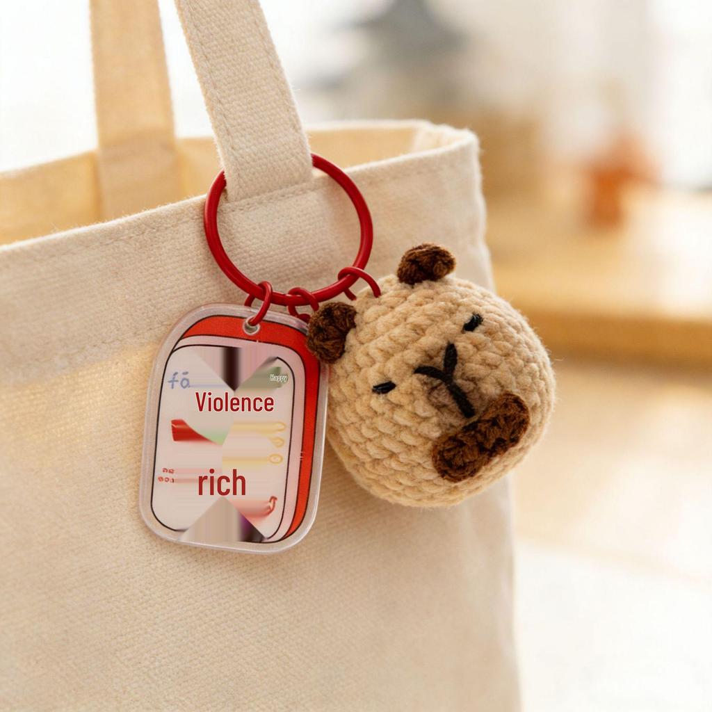 Hand-Knitted Capybara & Rabbit Animal Ball Keychain - Kids' Bag Charm