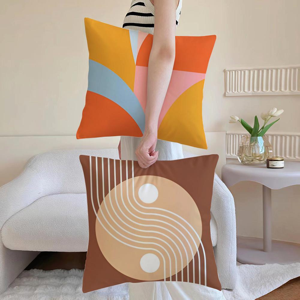 Calm Stylish Morandi Geometric Abstraction Cushion Cover Washable Linen Pillowcase Soft For Daily Sofa Bed Home Room Decor