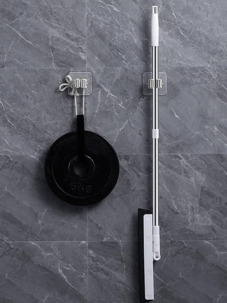 2pcs Perforated Transparent Mop Holder Clip Toilet Broom Storage Rack Wall Mounted Strong Hook