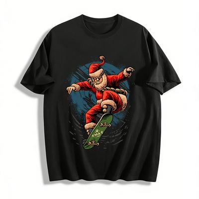 Cool Santa Claus Skateboard Print Casual Top Pure Cotton T-shirt