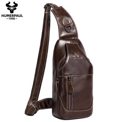 Men Leather Messenger Bag Multifunctional Chest Bag
