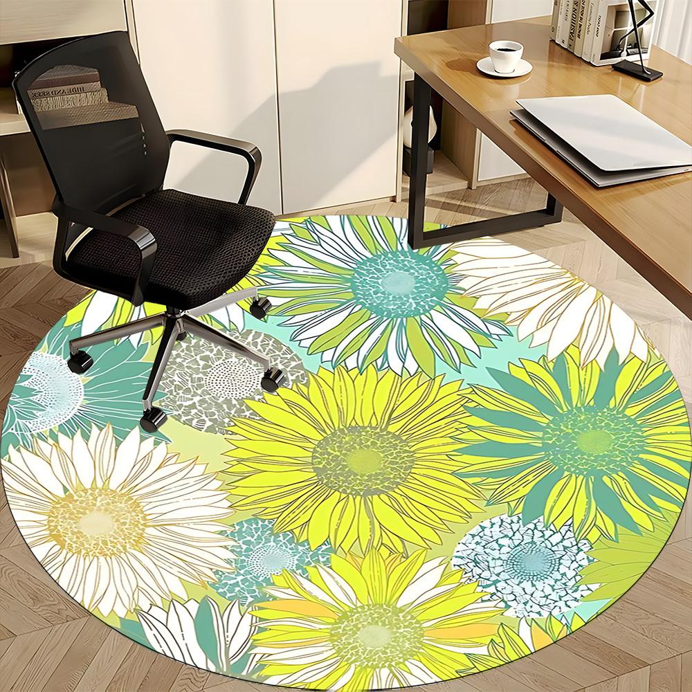 1 Stück Rundteppich mit Blumenmuster für das Büro, rutschfest, weich und langlebig, Büroteppich für die Innendekoration, perfekt für das Büro, schöne Dekoration yy2603120