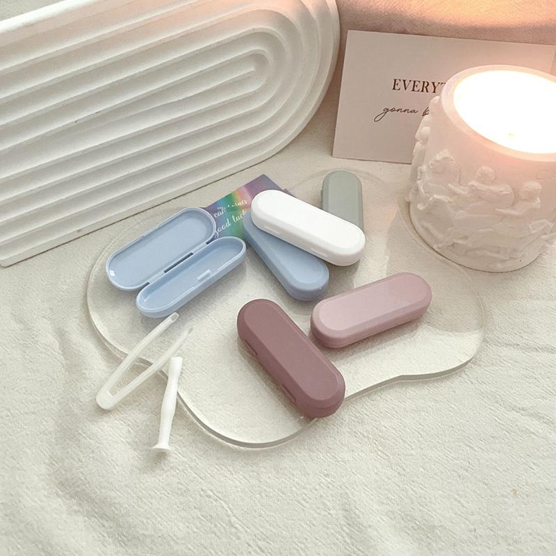 Tragbare Mini-Kontaktlinsenbox mit Spiegel Kunststoff-Kontaktlinsenbehälter Macaron-Farbe Linsenbox Pflegebox Reise Outdoor Zuhause Geschenk