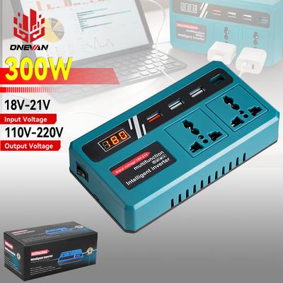 300W Power Inverter DC 18V-21V To AC 220V Lithium Battery Inverter with Dual USB Charging Port For Makita 18V Battery Pin
