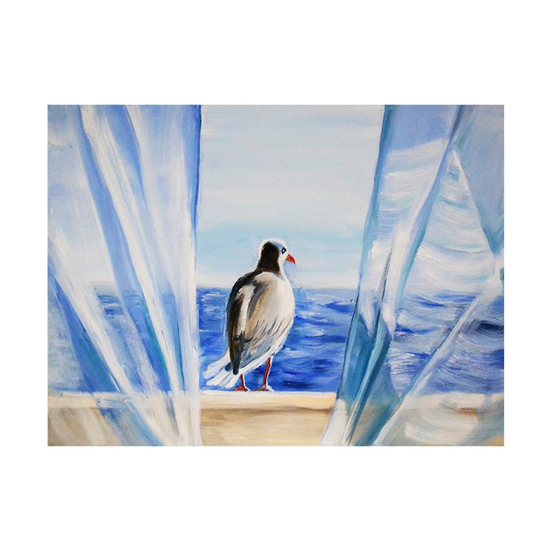 

Пляжная картина с чайкой, печать на холсте, настенный художественный постер, птица, животное, прибрежный пейзаж, синяя картина для гостиной, домашний декор, Cuadros 50x70cm No Framed