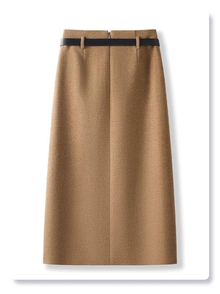 2024 Women's Woolen Bodycon Midi Skirt - Spring/Autumn Slimming Slit Design
