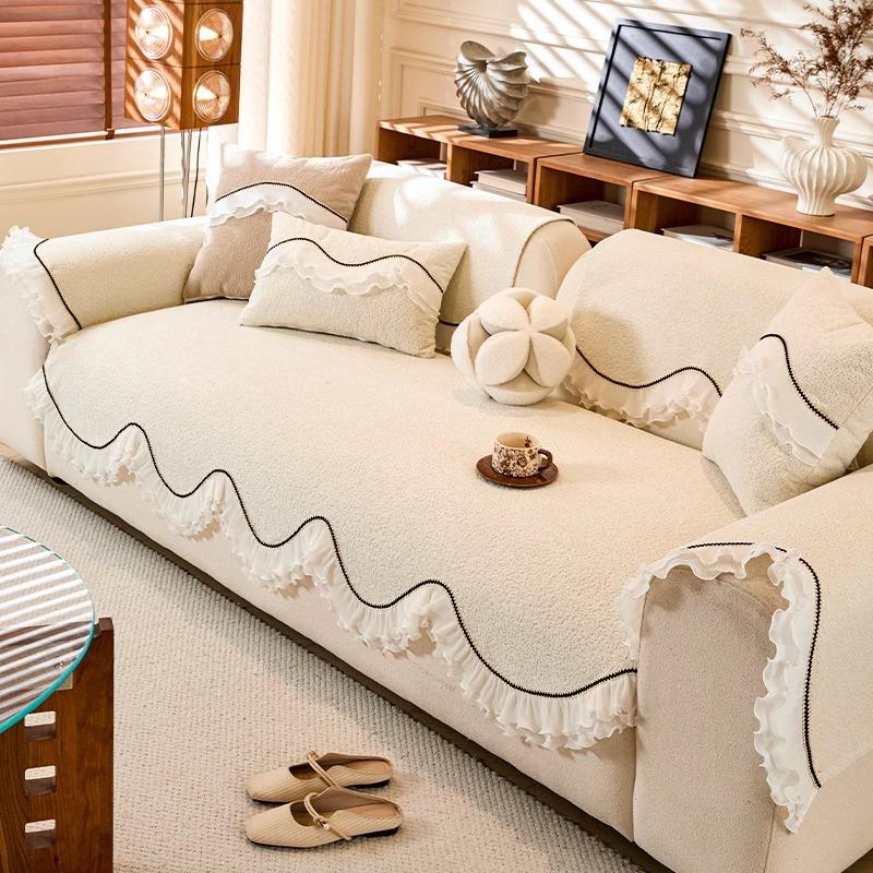 French Retro Special-shaped Chenille Sofa Cushion 2025 New Fixed Non-slip Anti-cat Scratch Straight Row Sofa Cushion