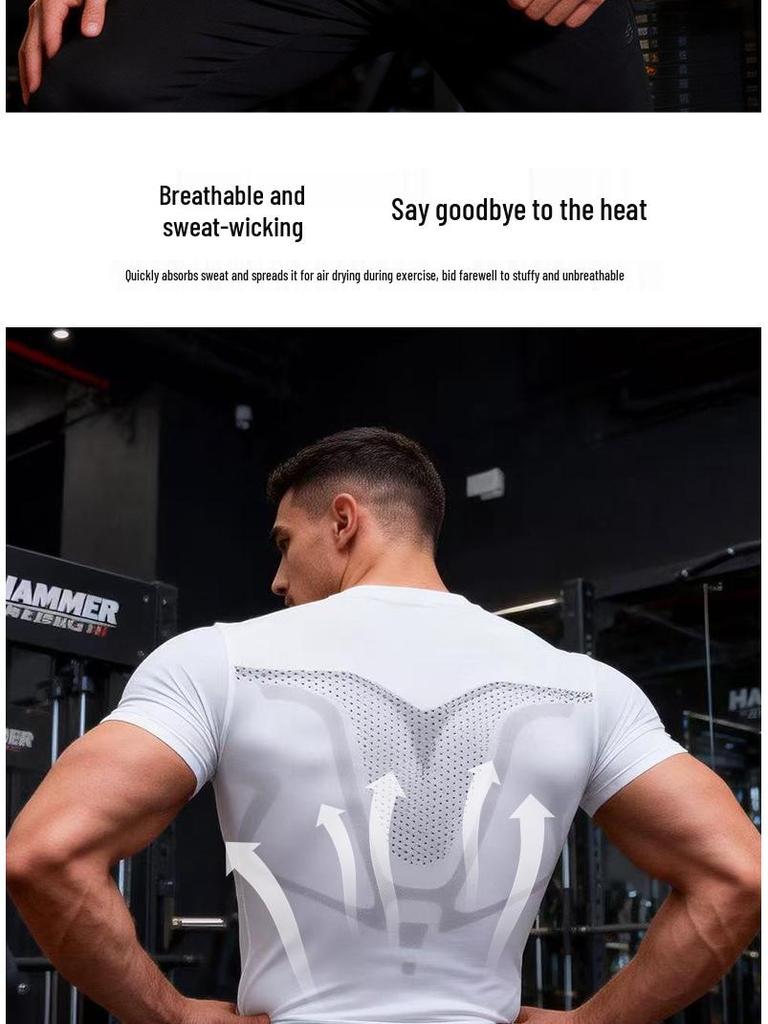 Tricou Sport Bărbați cu Uscare Rapidă și Compresie pentru Fitness, Alergare, Baschet și Fotbal