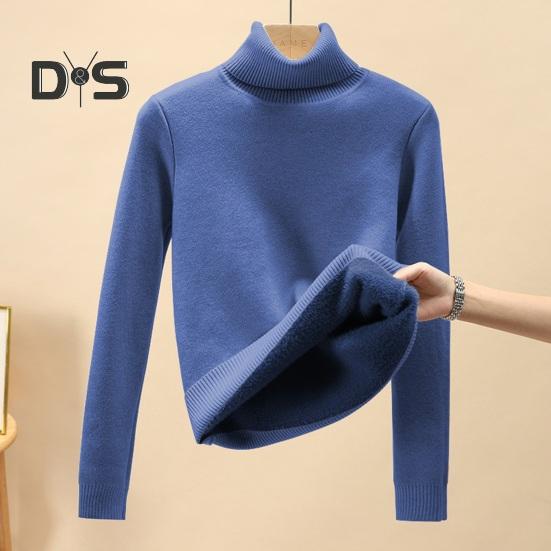 Sonbahar Kış Erkek Kazak Yarım Yüksek Yaka Örme Kalın Peluş Astar Elastik Uzun Kollu Sıcak Düz Renk Alt Örgü Gevşek Günlük Giyim Kazaklar