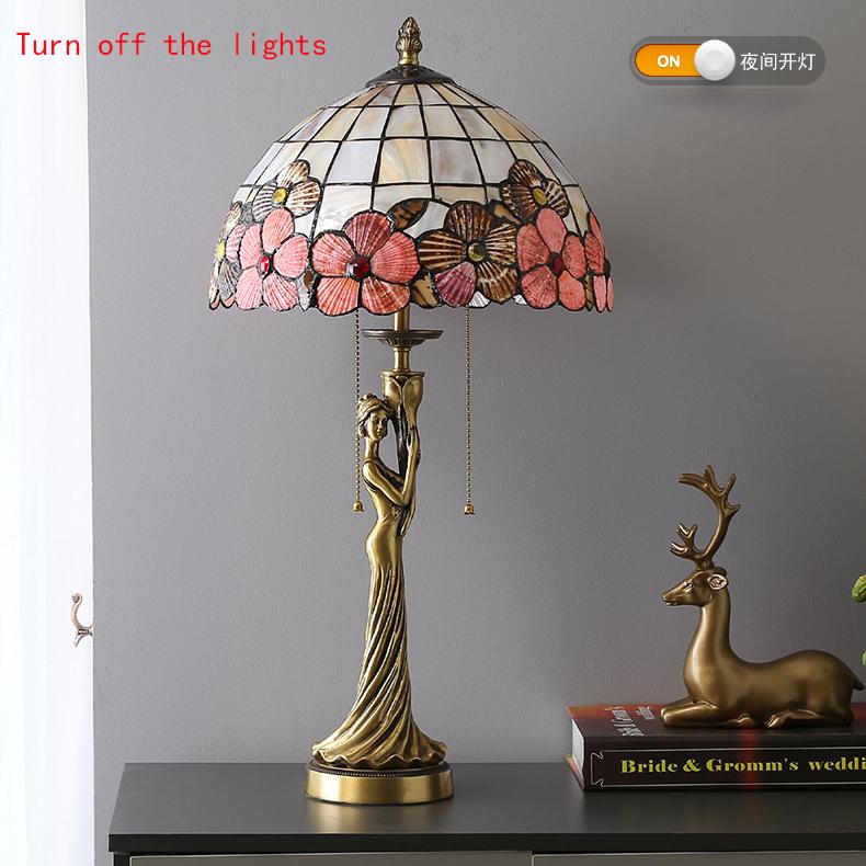 French Copper Dewaxed Copper Goddess Portrait Shell Table Lamp Creative European Copper Statue Living Room Decoration Copper Table Lamp