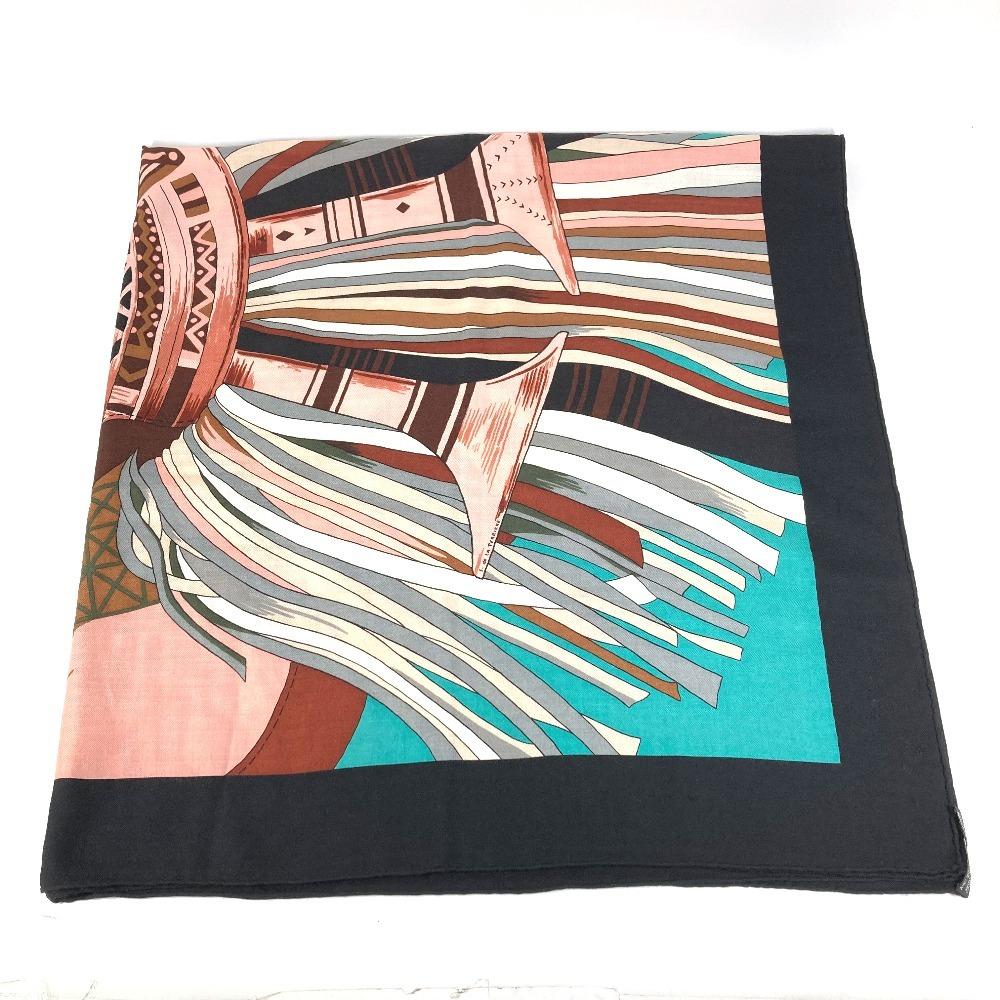 HERMES Calle Jean 140 Large Shawl Stole Scarf Cashmere / silk Black/Multicolore