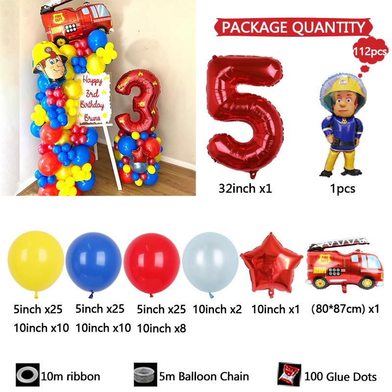 112pc/set Sam Fireman Fire Truck Set Digital Aluminum Film Balloon 1-9 suitable for birthday  party anniversary graduation seaso